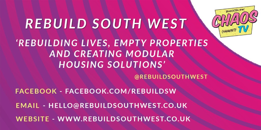 ChaosGroupUK's tweet photo. Coming up at 2.00pm we get to speak to Craig Little from @RebuildSW to hear about the "Off Street project" creating solutions by making modular housing for homeless groups across the South West. WATCH, listen or CATCH UP https://t.co/rI6EjmSkHI #OffStreet #CHAOSTV https://t.co/eSXx10PoYZ
