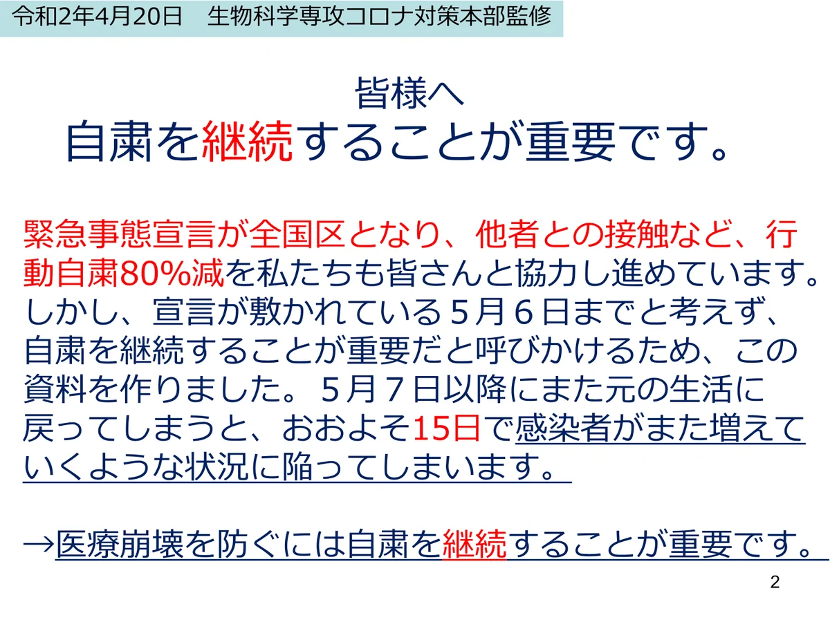 【衝撃】緊急事態宣言の解除後も行動の自粛を継続しなければ感染者数はまた元の数まで増えてしまうことが明らかに！