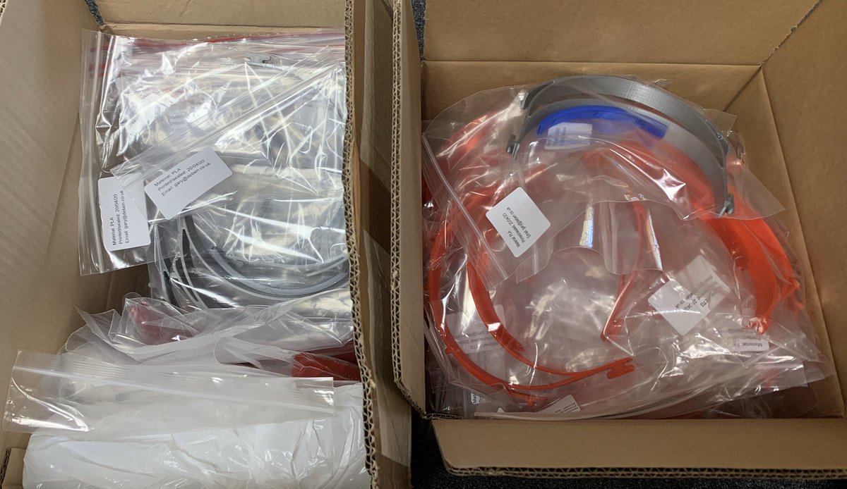 50 sets of 3D printed face shields delivered to our local doctors surgery today, we are proud to be supporting our NHS, keep up the good work! <a href="/3dcrowduk/">3DCrowd</a>