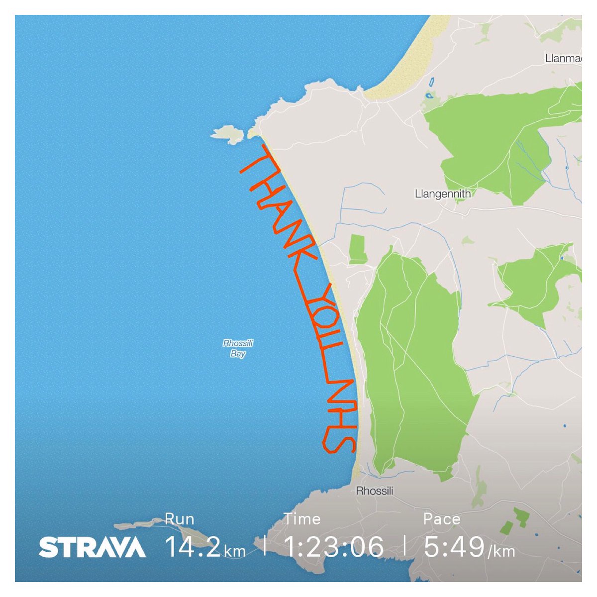 suttonauckett's tweet photo. Amazing effort @Running_theRift well done 👏🏻 This piece of #stravaart was traced by Ellie to say #thankyounhs and to show her appreciation to the NHS after her life was saved by a liver transplant. Let’s continue to #spellnhs to show our support https://t.co/clFnIca57g https://t.co/4TXvf0E2Ox