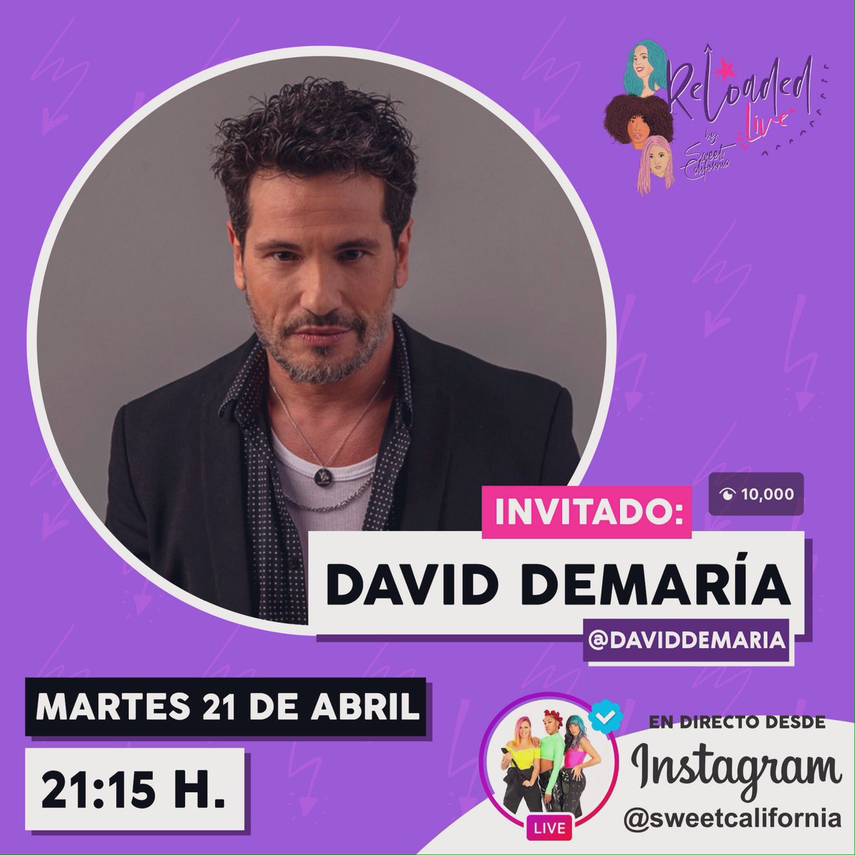 DavidDeMaria's tweet photo. Será un placer estar con mis queridas compañeras y amigas @SweetCalifornia mucho ánimo y salud😘😘😘 https://t.co/o7DT3djOaD