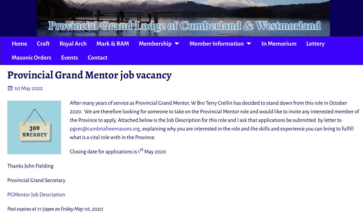 pendragon3481's tweet image. Brethren, after many years of dedicated service to the position of Provincial Grand Mentor, W. Bro. Terry is standing down in October.  Therefore applications are required from interested brethren from the province, see the job description and send in your application by 1st May