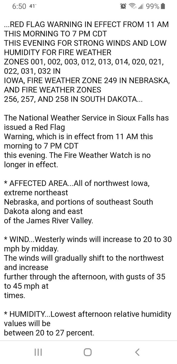 ClayCountySDOEM's tweet photo. Ted Flag Warning for Clay County today. This means there is a burn ban in place further Warning.  No open burning permitted. https://t.co/xwPqpv41VG