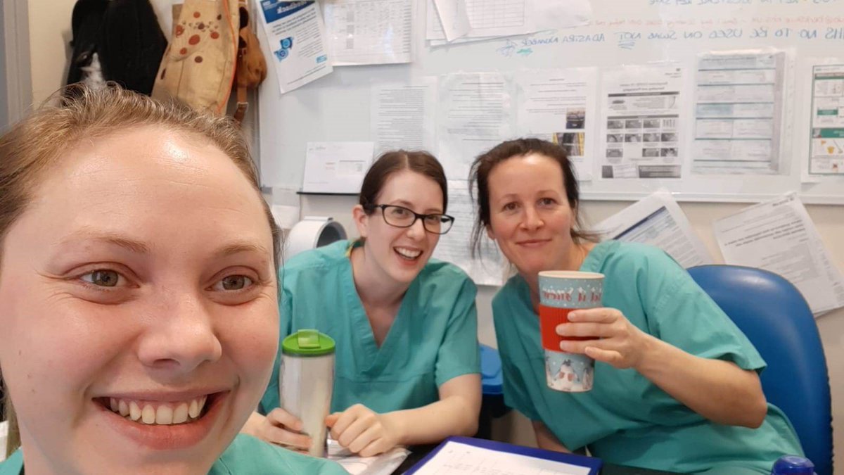 BHFT's tweet image. Jasmine Davey-pictured with Emma Peckham and Emma Jolliffe-is one of our dentists for the Community Dental Service based at WBCH.
Jasmine was redeployed at the start of April to work as a swabber, swabbing NHS staff who have symptoms of coronavirus at a drive through test centre.