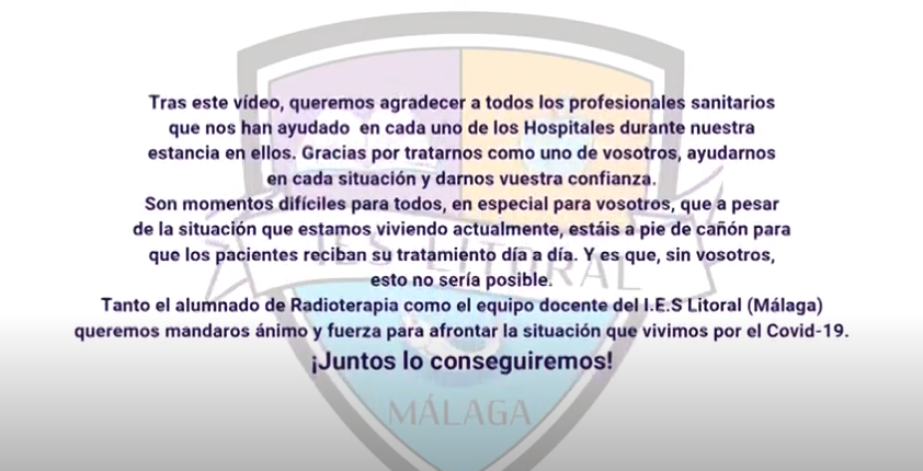 fguma's tweet photo. El alumnado del Ciclo Formativo de Radioterapia y Dosimetría del IES Litoral de #Málaga, ha realizado un vídeo en agradecimiento a los profesionales sanitarios de @UIM_CIMES @HRegionalMalaga y @HUVV_SAS 

¡Gracias por vuestro apoyo! #DeEstaSalimosJuntos

📺https://t.co/YjJ1kO1rAX https://t.co/WJKRJwrHD4