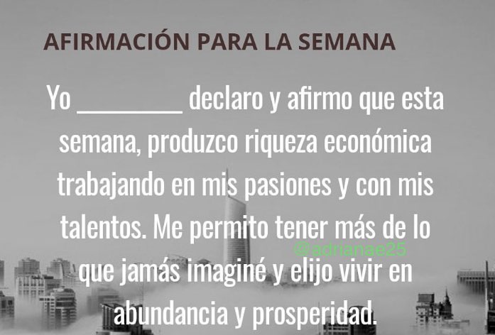 adrianae25's tweet photo. Bendecida y Grandiosa semana para todos mis azulejos hermosos🐦! Por acá le dejo una afirmación para que la hagan con mucha fe y con el poder que acompaña al pensamiento 💪🏽 Se les quiere espero se quieran mas que a nadie 😍🙏🏽🍀 https://t.co/8HzXtHzM5e