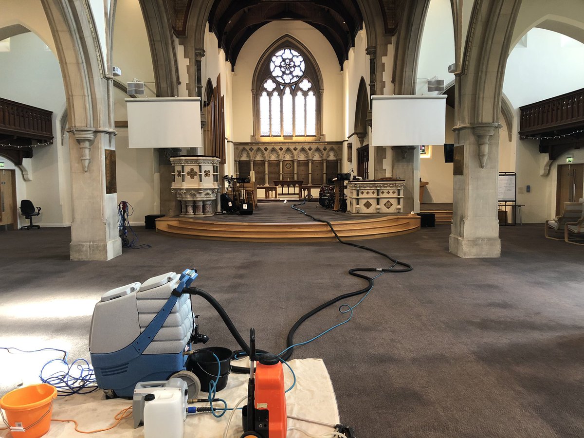 Carpet cleaning in an otherwise empty church today in #leamington An ideal time to get your open spaces,  communal areas and empty offices cleaned &amp; sanitised ready for the return to normal business.