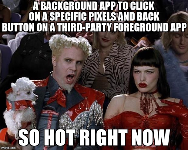 overflow_meme's tweet image. A background app to click on a specific pixels and back button on a third-party foreground app stackoverflow.com/questions/6131… #onclicklistener #androidintent