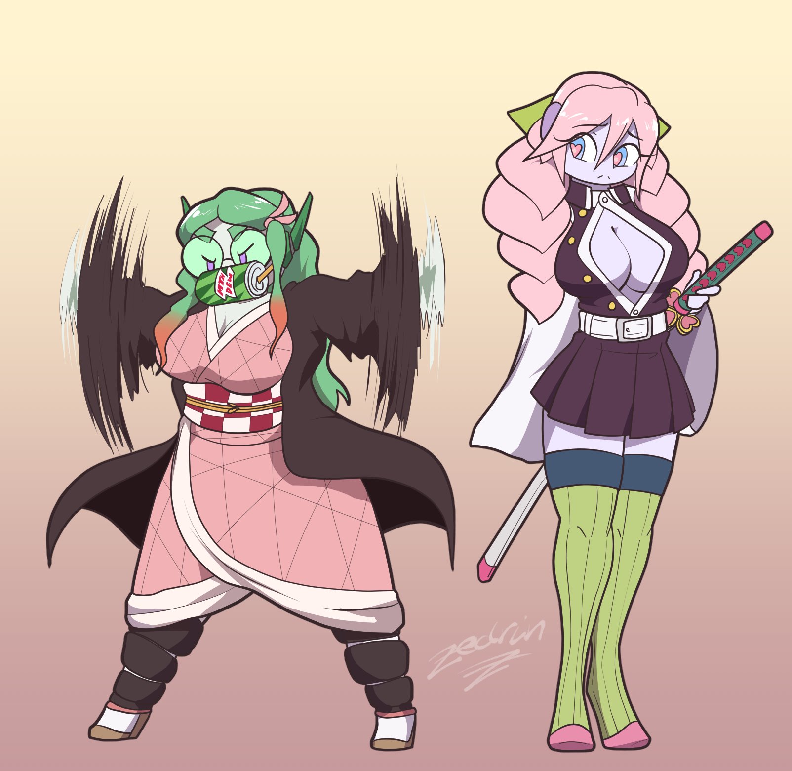 Zedrin Socket And Bit As Nezuko And Love Pillar From Demon Slayer Done As A Patreon Reward Bit S Upset That She S Not The Cleavage Monster I Know Nothing About This