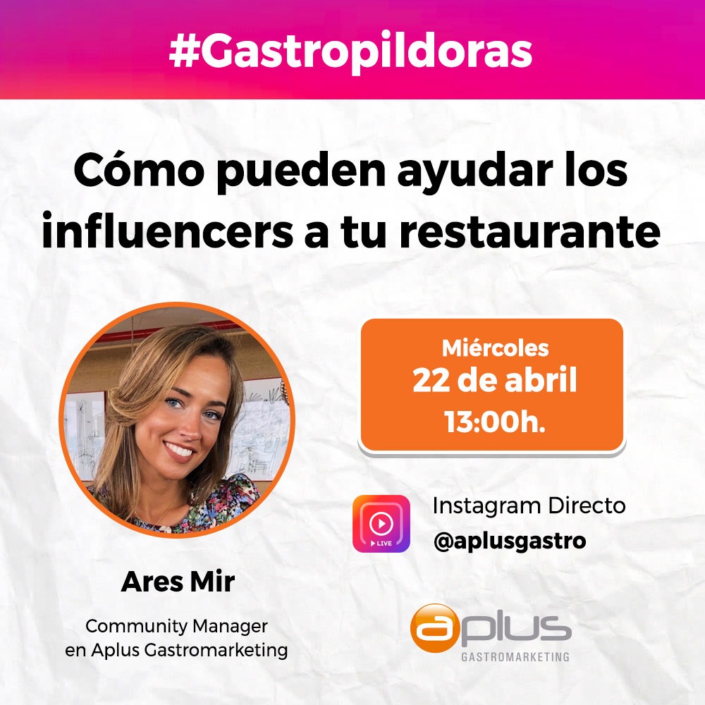 Todavía no conoces los beneficios que un influencer puede aportar a tu restaurante 🍽️? 
<a href="/Ares_Mir/">Ares Mir</a>  CM de Aplus estará en directo este miércoles día 22 a las 13h para contarnos más sobre este tema
 
¡No os lo podéis perder! 
➡️ instagram.com/aplusgastro/

We 📱#Gastromarketing
#Aplus