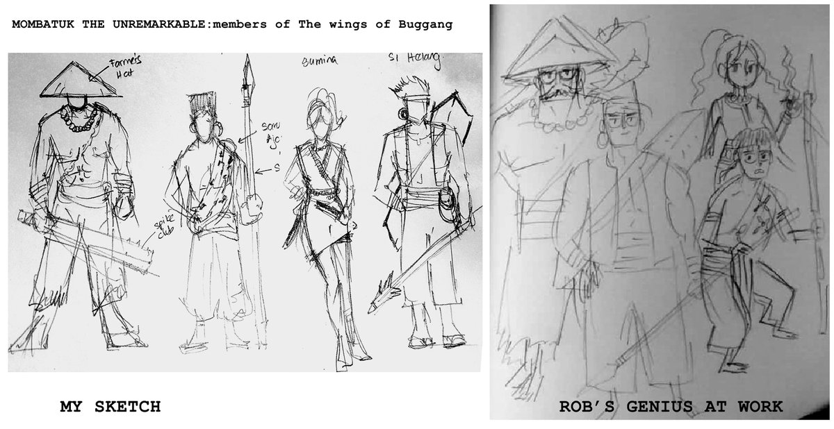 Kealf3's tweet photo. Thinking off a prequel “light novel” story for Mombatuk The Unwilling and made some sketches. @RobSondohJr translate my sketches with his awesomeness! Never written anything before, except bits and pieces of concepts; it will be interesting if this works out!
#mioba #mombatuk https://t.co/awAdTwSjXa