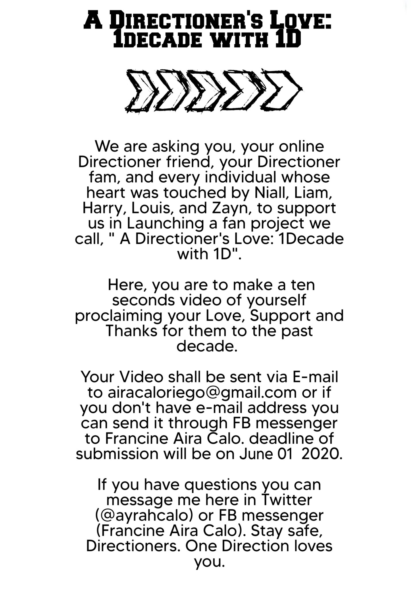 Niallaira Please Help Me Spread This And Get As Many Directioners Involved As You Can The Video Will Be Posted On The 10th Year Anniversary Of One Direction If You Niallaira Please Help Me Spread This And Get As Many Directioners Involved As You Can The Video Will Be Posted On The 10th Year Anniversary Of One Direction If You