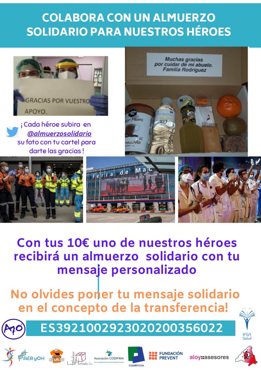 ALMUERZOSOLIDA1's tweet photo. Ya estamos preparando los primeros envíos, estas a tiempo de que uno de nuestros héroes reciba junto con su almuerzo, tu mensaje de agradecimiento #AplausoSanitario #Covid_19 #EsteVirusLoParamosEntreTodos https://t.co/ean4lSNtGX