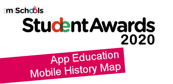 Imatge de text: "mSchools Student Awards 2020. App Education. Mobile History Map."