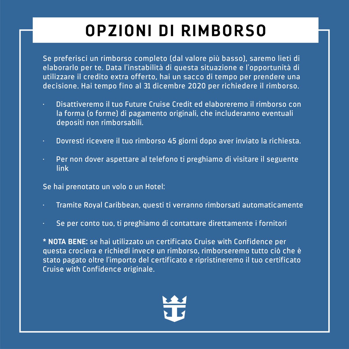 CrociereRoyal's tweet photo. Aggiornamento importante su tutte le partenze previste fino all'11 giugno 2020. https://t.co/ryl6NtPPiO https://t.co/VR9xT3l3Wm