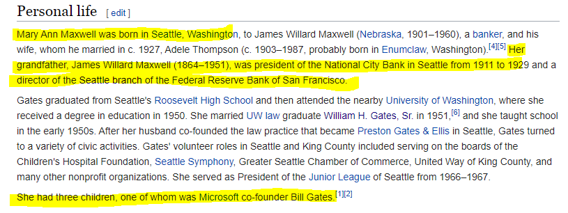 The only part of this cartel we haven't covered is Stillman, who used this alliance to make City Bank the largest in the USWho served as president of National City Bank Seattle, then director of the local branch of the Fed?Bill Gates' Great GrandfatherJames Willard Maxwell