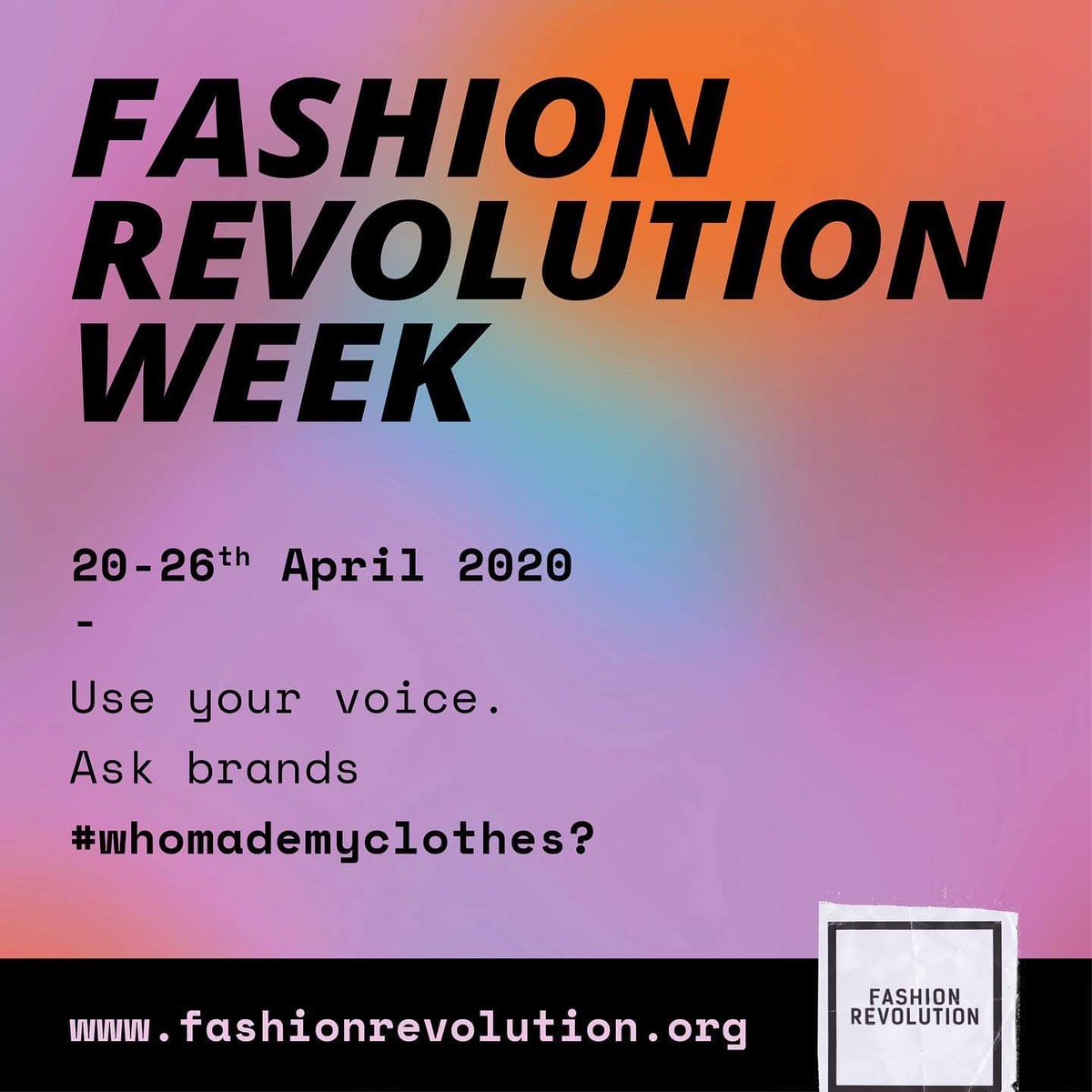 #FashionRevolutionWeek starts NOW! Will you be asking brands #WhoMadeMyClothes?

Join #EthicalHour tonight for a Twitter chat all about Taking Action in Fashion - how we can campaign for and create a better industry for people &amp; planet.

8pm UK time. Will you join us?