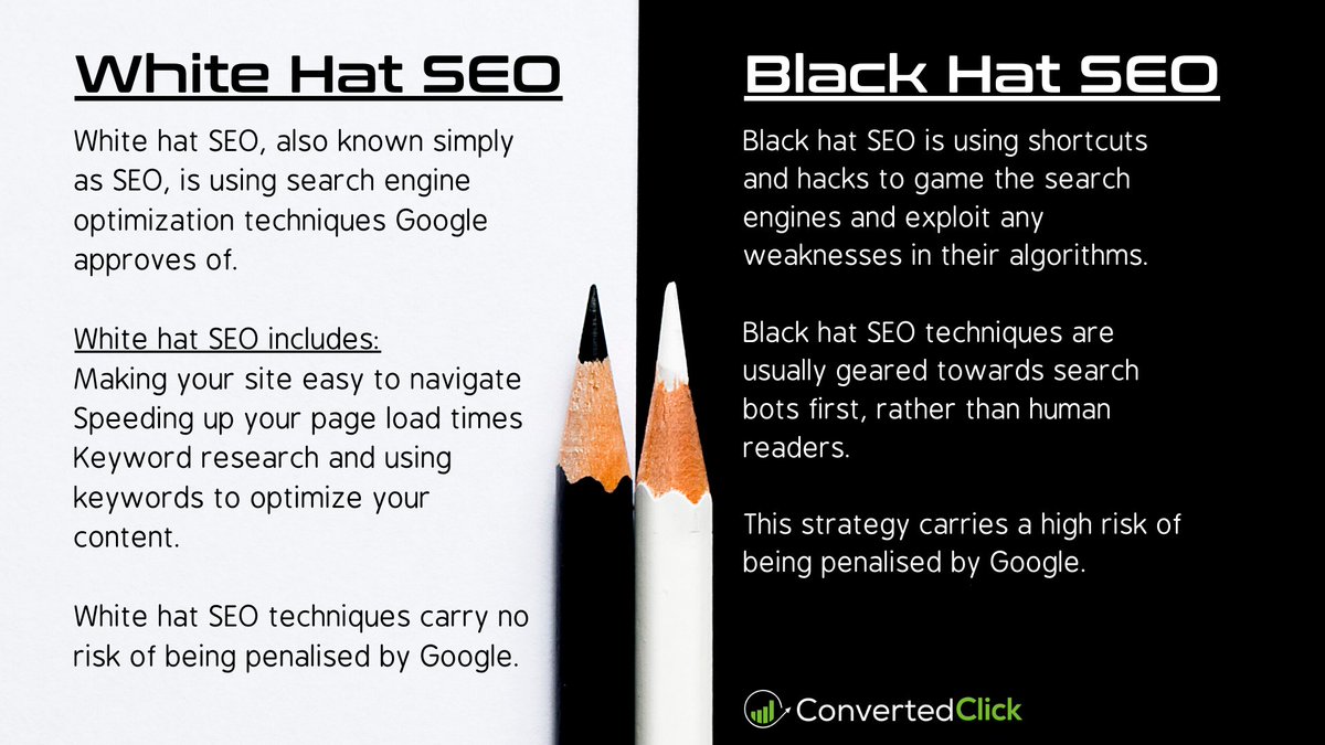 click_converted's tweet photo. Google Classroom: Do you know the difference between White Hat vs. Black Hat #SEO? If you don’t, all your hard work doing search engine optimisation could backfire... https://t.co/93vsnhqQzO