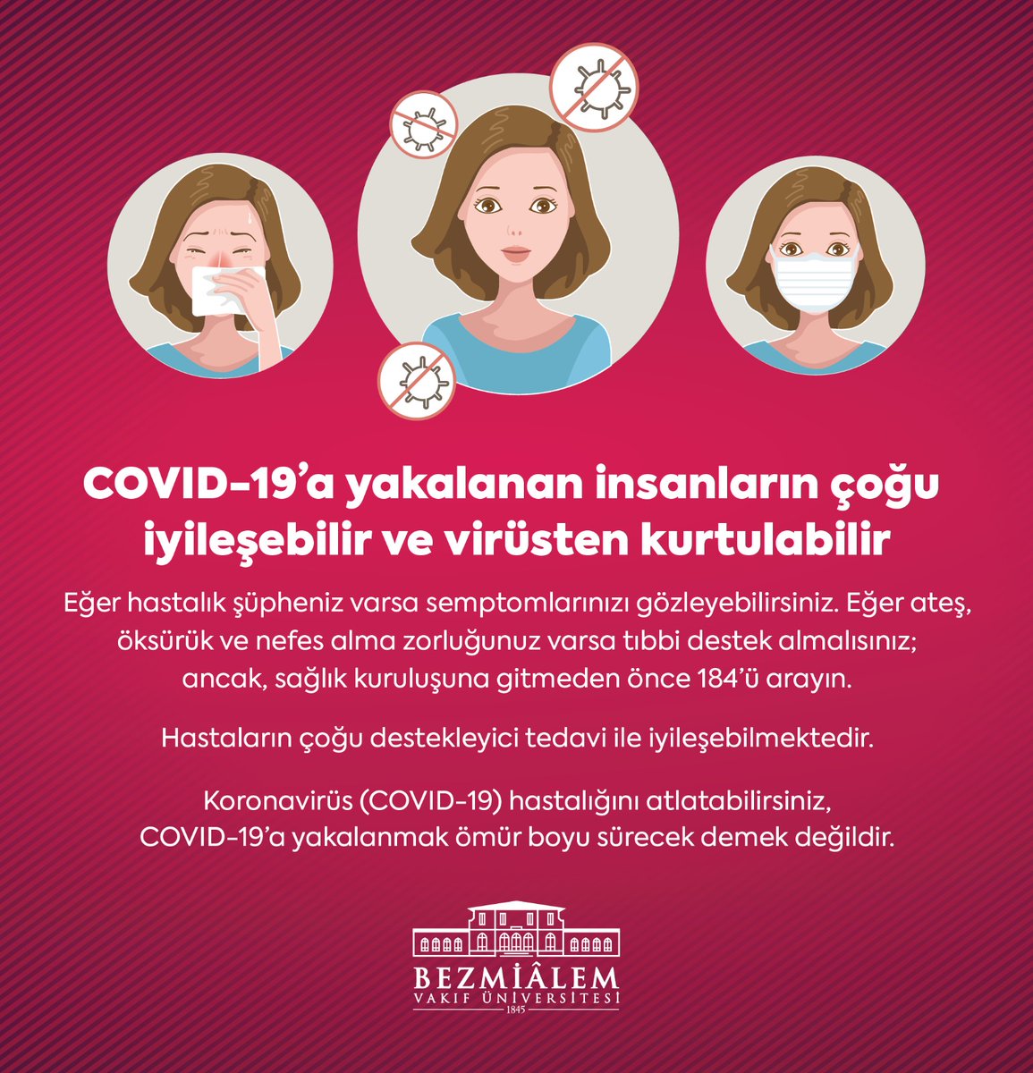 bezmialem's tweet photo. COVID-19’a yakalanan insanların çoğu iyileşebilir ve virüsten kurtulabilir. https://t.co/o50rJIPPJl