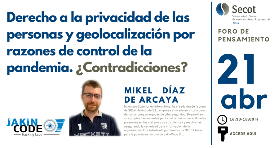 ¿Te gustaría que te geolocalizaran en caso de ser positivo por #COVID19? ¡Hablemos!. Contaremos con Mikel Díaz de Arcaya, de la empresa de Ciberseguridad <a href="/JakinCode/">JakinCode</a>   
🗓️ 21/04/2020  ⏰16:30 ✍️global.gotomeeting.com/join/843542357