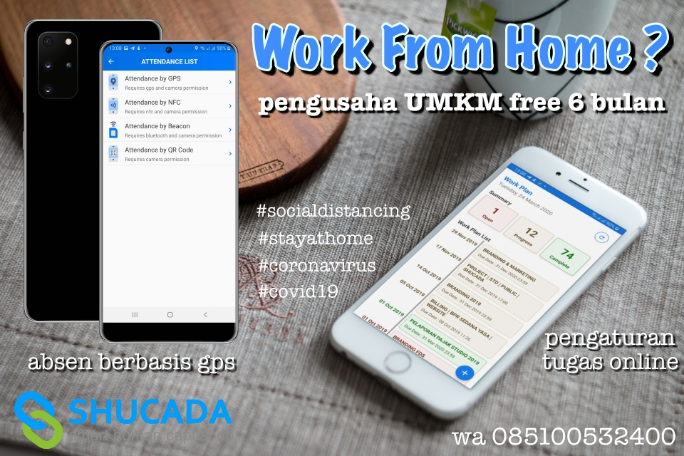 Work From Home ?

Tapi bingung cara monitor absen dan bagi tugas ?

Gunakan aplikasi Smart Human Capital Database ( SHUCADA )

free 6 bulan untuk UMKM

- Absensi GPS
- Task Management System

#WFH #WorkFromHome #WorkFromHomeApplications
#Shucada #WorkFromHomeTools
