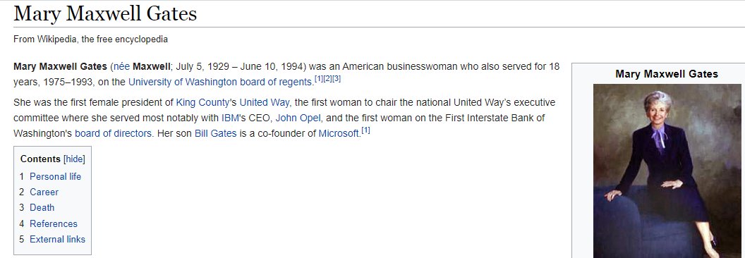 While Bill's daddy was working on Sanger's eugenics projects, mom was busy rubbing shoulders with the chairman of IBM, John Opel at United WayThis was Microsofts lucky break, resulting in them becoming the leading PC OS vendor, 5 years later they were public & Gates worth $350M