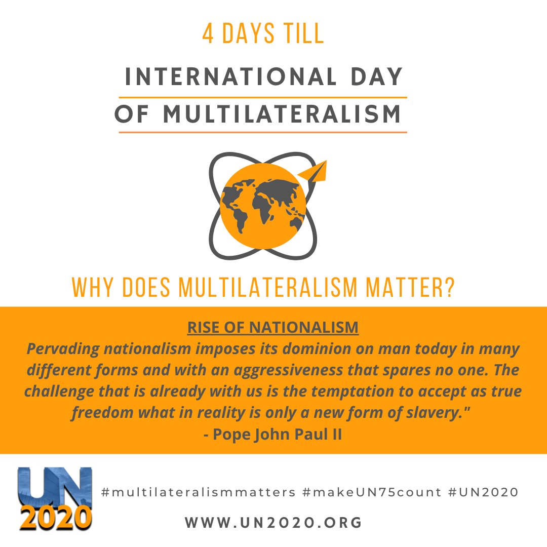 #InternationalDayofMultilateralism falls on the 24th of April & in anticipation @_UN2020_ is putting forth a campaign to involve the progressive voice of civil society in the conversation!

Find out more here bit.ly/2VGq6uR

#MultilateralismMatters #MakeUN75count #UN2020