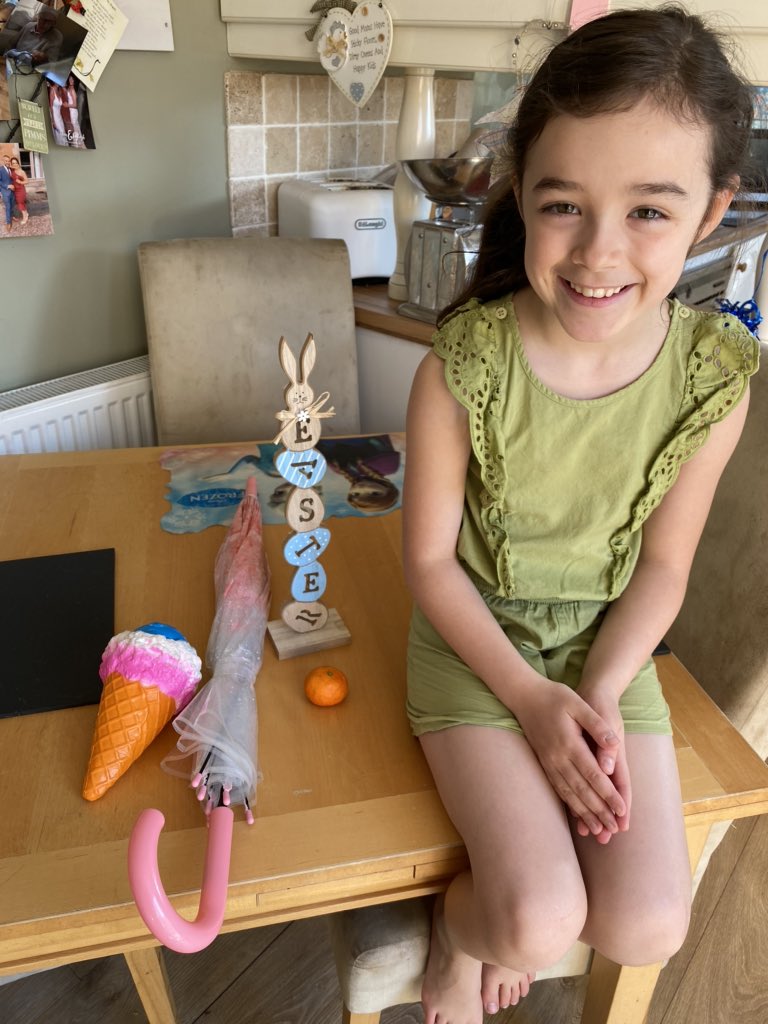 sarahldutton's tweet photo. @ActonParkCP1 Amelia, Easter sign, ice cream squishy, orange, umbrella x https://t.co/6vr2du41bF