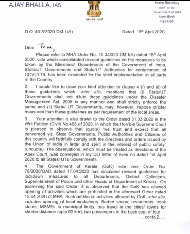 First of all, dear PM  @narendramodi, ask MHA to immediately take back this letter. Once you have directed that inter-state travel is banned, your govt should take a step back and let the respective state governments handle the situation as per their analysis and decision. 8/n