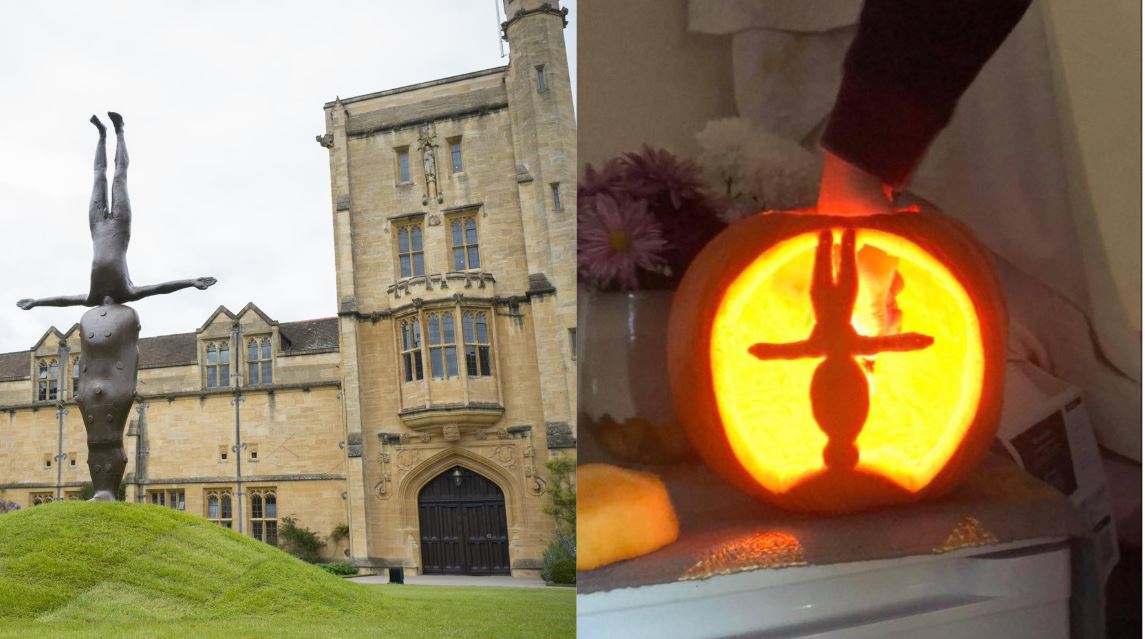 MansfieldOxford's tweet photo. Our student Access Officer Fran Rigby &amp; JCR President Beth Gilmour have organised a brilliant series of creative challenges to help our students stay connected.

Challenge: 'Recreate the renowned Gormley statue in the most creative way possible.'  

#PhysicalNotSocialDistancing https://t.co/9zPVm6UIzx