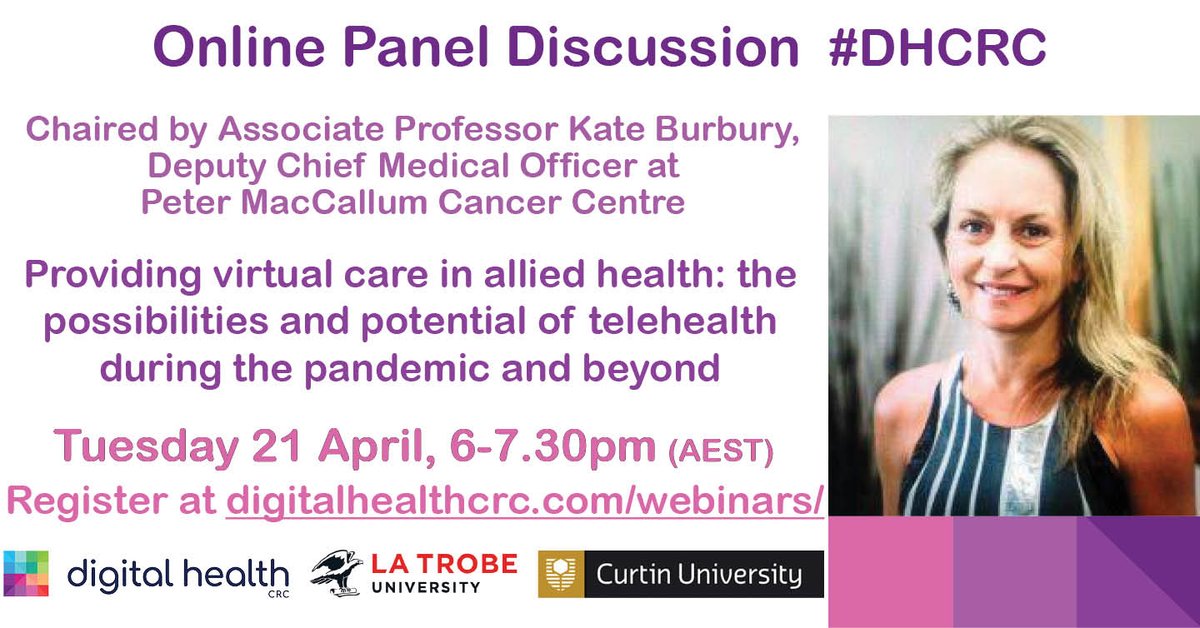 digihealthcrc's tweet photo. Tomorrow night! Calling all #alliedhealth professionals interested in learning more about #virtualcare. Join our online panel discussion to hear the personal experiences &amp; perspectives of those delivering it. Book now https://t.co/pxR4LjexkN #digitalhealth #telehealth #DHCRC https://t.co/fe6Yq79LHR