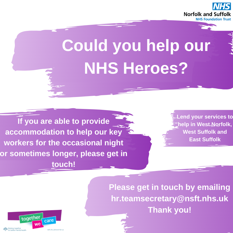 Are you able to offer any BnB, hotel or other accommodation for our key workers? If you are not based in the areas listed, please don't hesitate to get in touch, any help you can provide is fantastic! #TogetherWeCare #GettingBetterTogether #NHSHeroes #Covid19