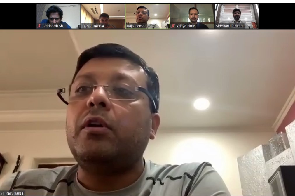 Had a video-conference with entrepreneur, angel investor, <a href="/eopune/">EO Pune Chapter</a> President elect <a href="/PittieAditya/">Aditya Pittie 🇮🇳</a>, and Entrepreneurs Organisation members Tejpal Ranka &amp; Rajiv Bansal ji to educate myself and understand the sentiment, economic impact &amp; expectations of Entrepreneurs across the City.
