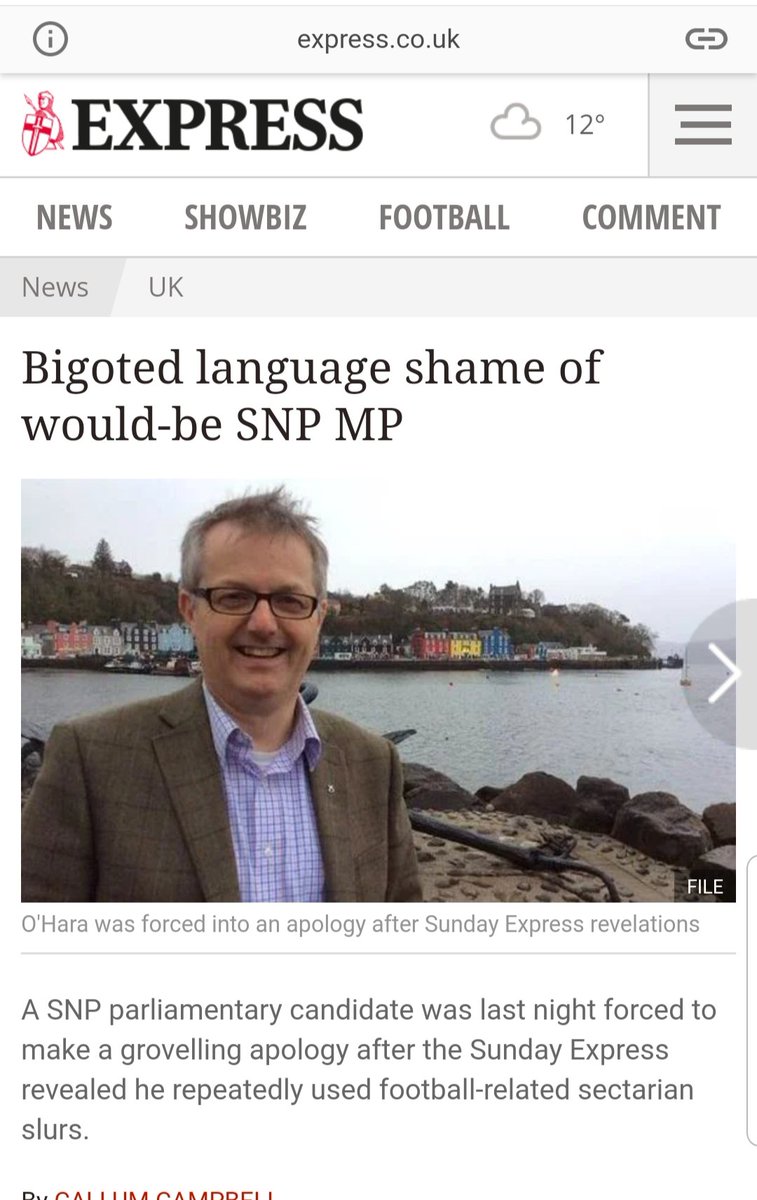 In April 2015, SNP parliamentary candidate Brendan O'Hara was called out for regularly posting a sectarian term to describe Rangers fans, on Celtic fan forums. He later apologised. And he is now a SNP MP.