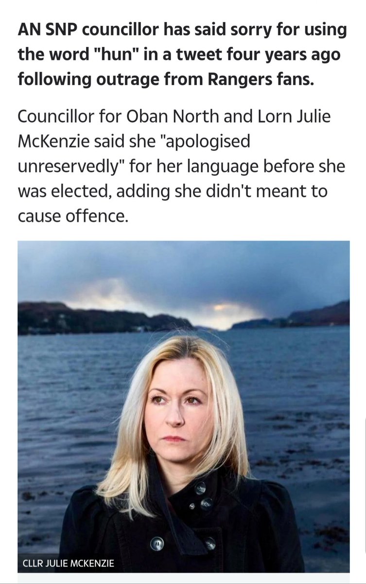 In March 2018, SNP councillor Julie McKenzie was called out for tweeting in 2014 a sectarian term to describe Rangers fans. She later apologised but remains in her role.