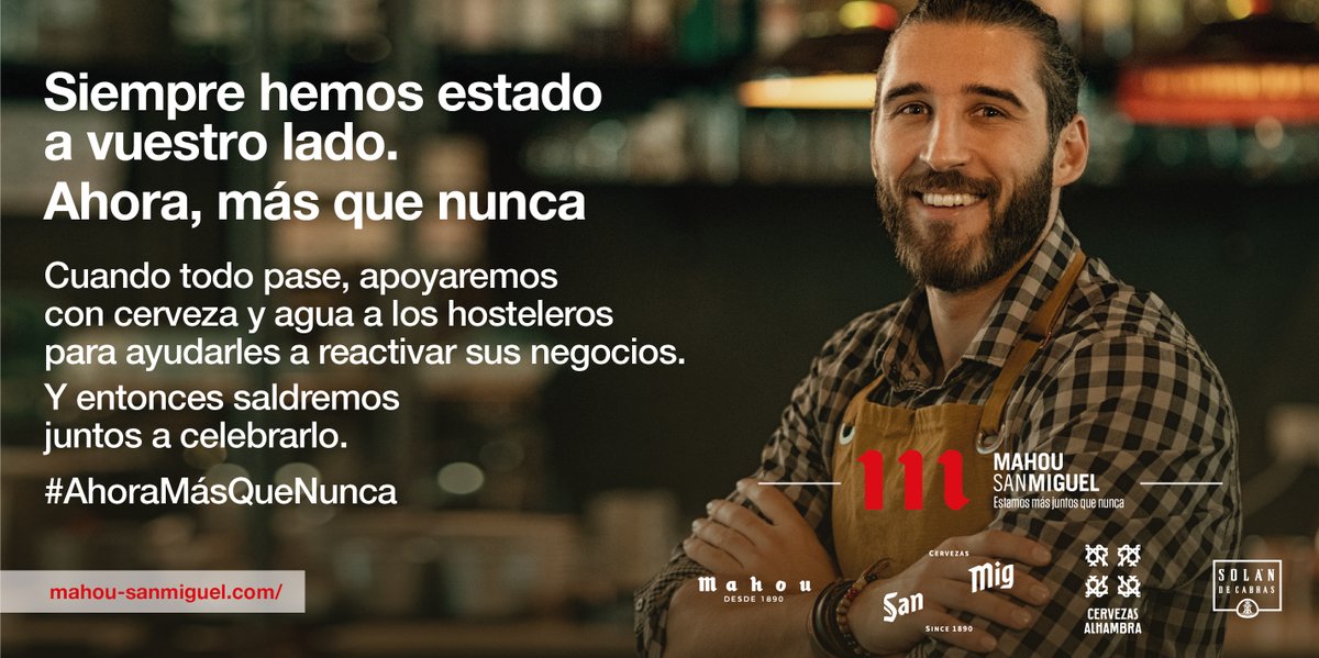 Ahora más que nunca, apoyamos a nuestros clientes hosteleros con cerveza y agua, que supondrá una facturación de más de 75 millones de euros para sus establecimientos
#AhoraMasQueNunca #SaldremosJuntos

mahou-sanmiguel.com/es-es/sala-de-…