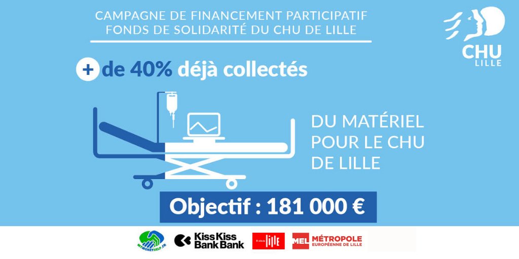 CHU_Lille's tweet image. Campagne de financement participatif lancée à l’initiative de la @MEL_Lille avec le soutien de @lillefrance 
➡️plus de 60 000€ collectés
➡️des premiers tensio-saturomètres arrivés à l’hôpital Covid-19🙏

Pour participer :
📲 bit.ly/3bpoigl
📲 bit.ly/34Q0G1X