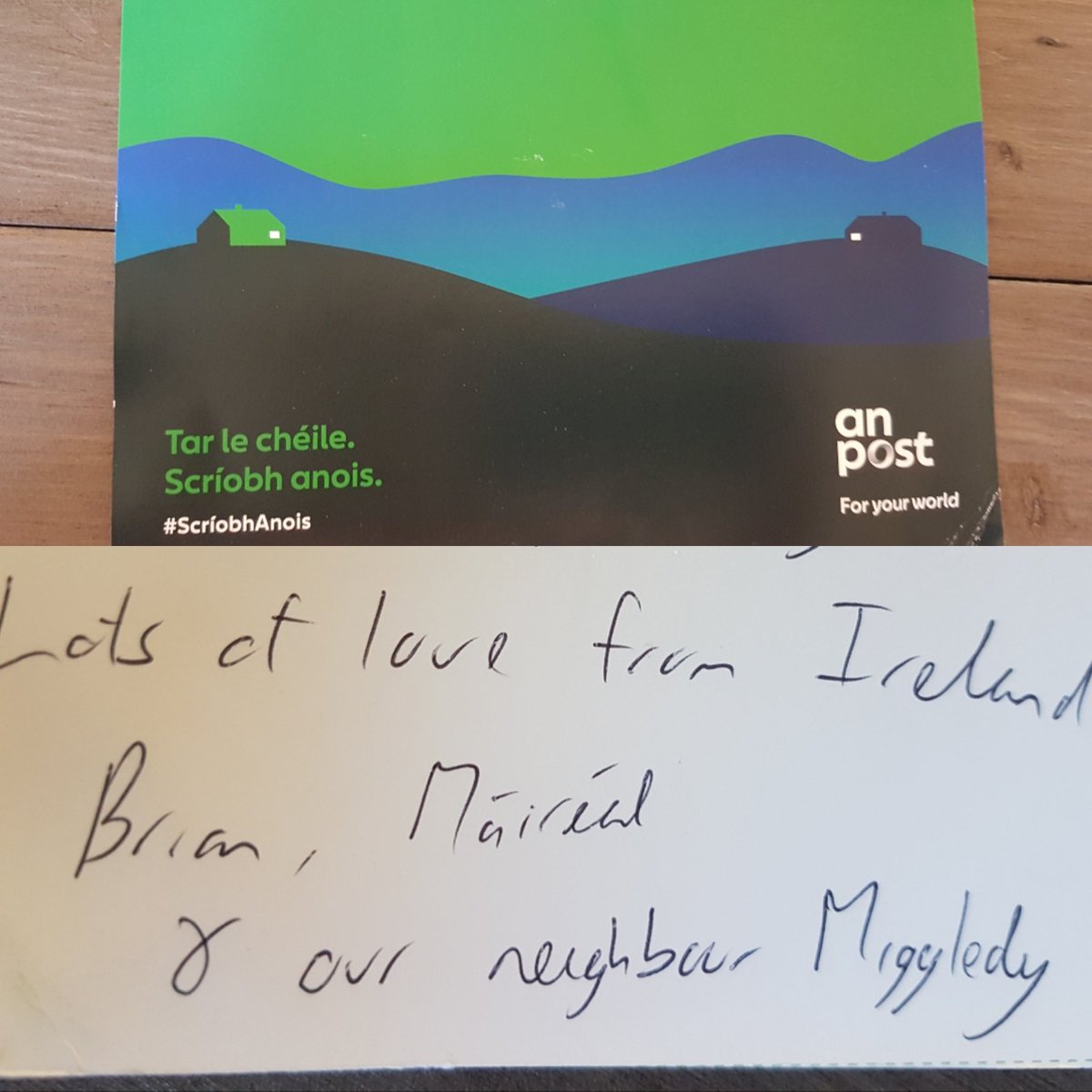 carolanne_king's tweet photo. Just recieved this lovely thing in the post. Well done to @Postvox for giving everyone in Ireland a freepost postcard so they can keep in touch. Top marks to @crimson_dynamo who went the extra mile to post it to England. Can't wait to see you soon. #cometogetherwritenow https://t.co/50iVLCrFOV