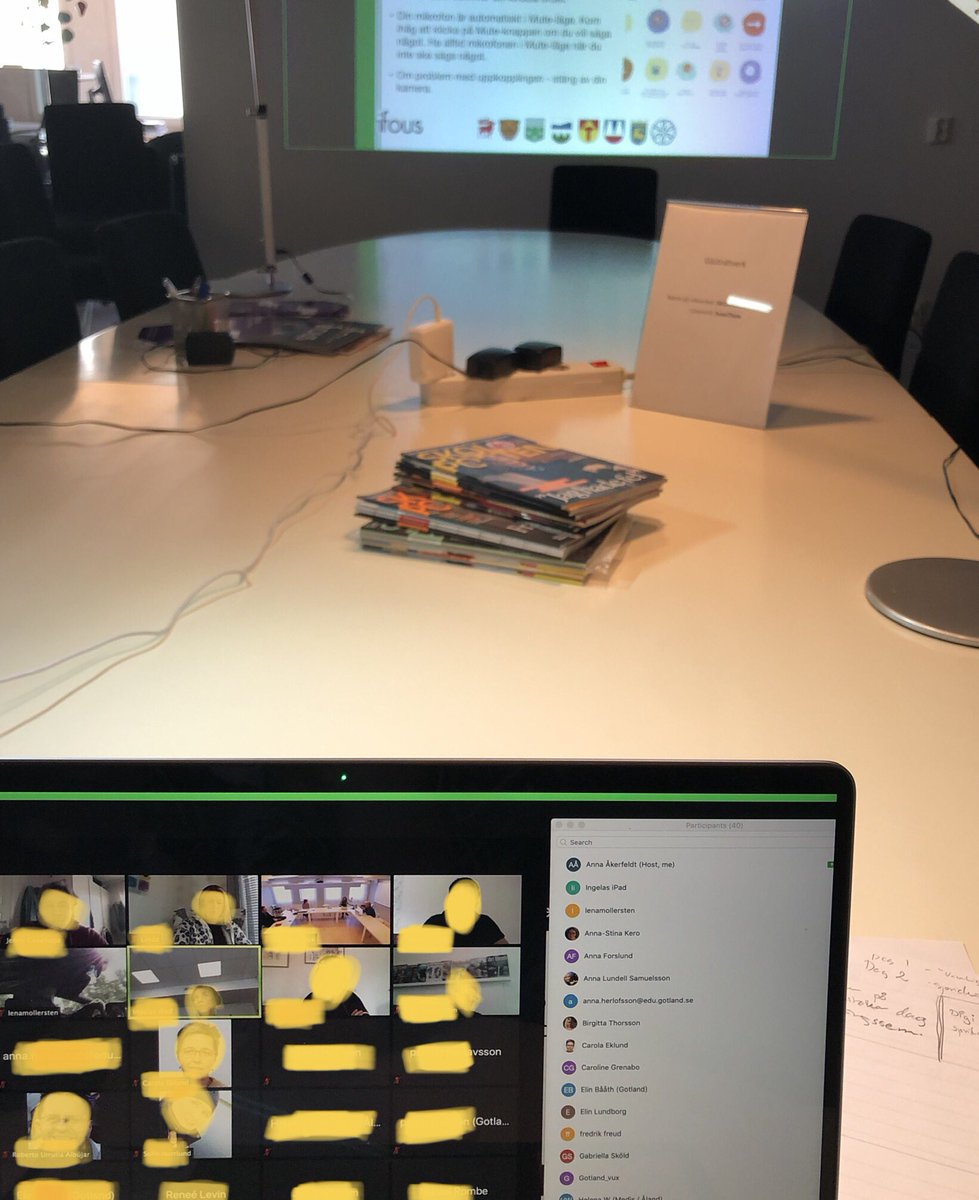annaakerfeldt's tweet photo. Utvecklingsseminarium på distans! Ca. 60 deltagare från 8 huvudmän delar med sig av sina erfarenheter kring fjärr- och distansundervisning inom FoU-programmet DigiLi. #DigiLi #digitalalärmiljöer #distansundervisning #fjärr @Ifous1 https://t.co/NqdQlzlI4O