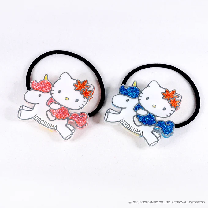広島限定アクリルヘアゴムユニコーンにまたがったキティちゃん。青と赤の2タイプキラキラ眩しい豪華仕様#サンリオ #ご当地キティ #キティ #ハローキティ #sanrio #hellokitty #kitty 