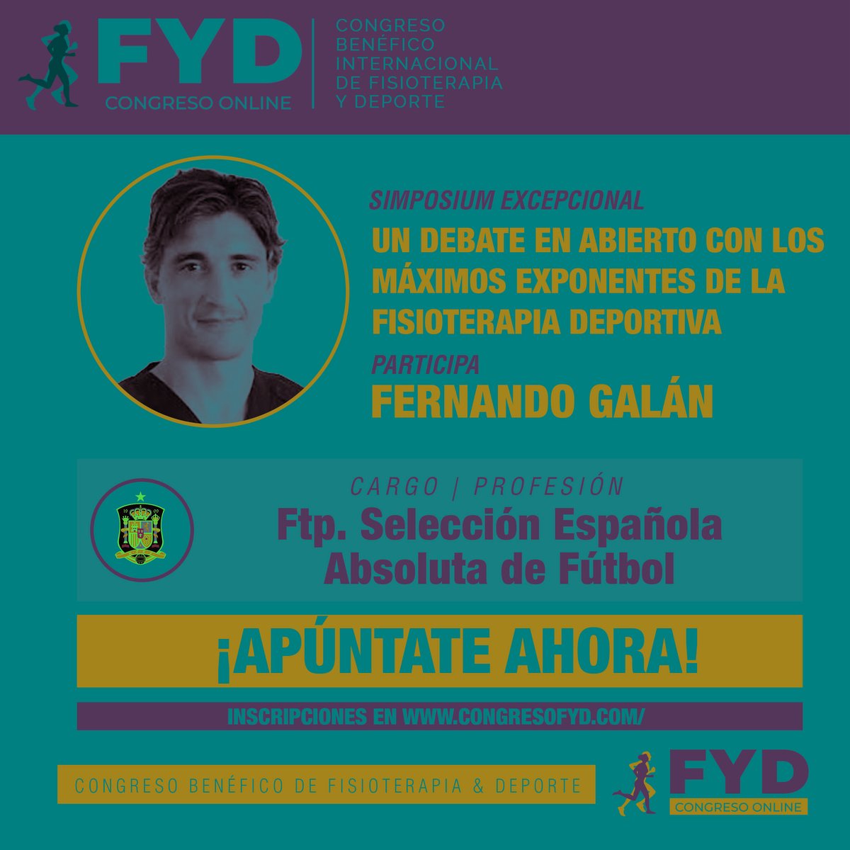 CongresoFYD's tweet photo. Recuerda que mañana tendremos la participación de Fernando Galán, fisioterapeuta de la Selección Española Absoluta de Fútbol, en el Simposium Excepcional de Ejercicio Terapéutico, Terapia Manual y Readaptación Deportiva. ¡Te esperamos!
https://t.co/P97lLg0KXn
#FYDBenéfico https://t.co/jOH17dspHV