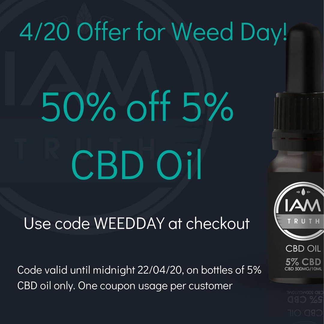 Don't forget our offer for #420day runs until Wednesday - get a bottle of 5% CBD oil for half price.
Just enter WEEDDAY at checkout.
iamtruth.co.uk/shop/