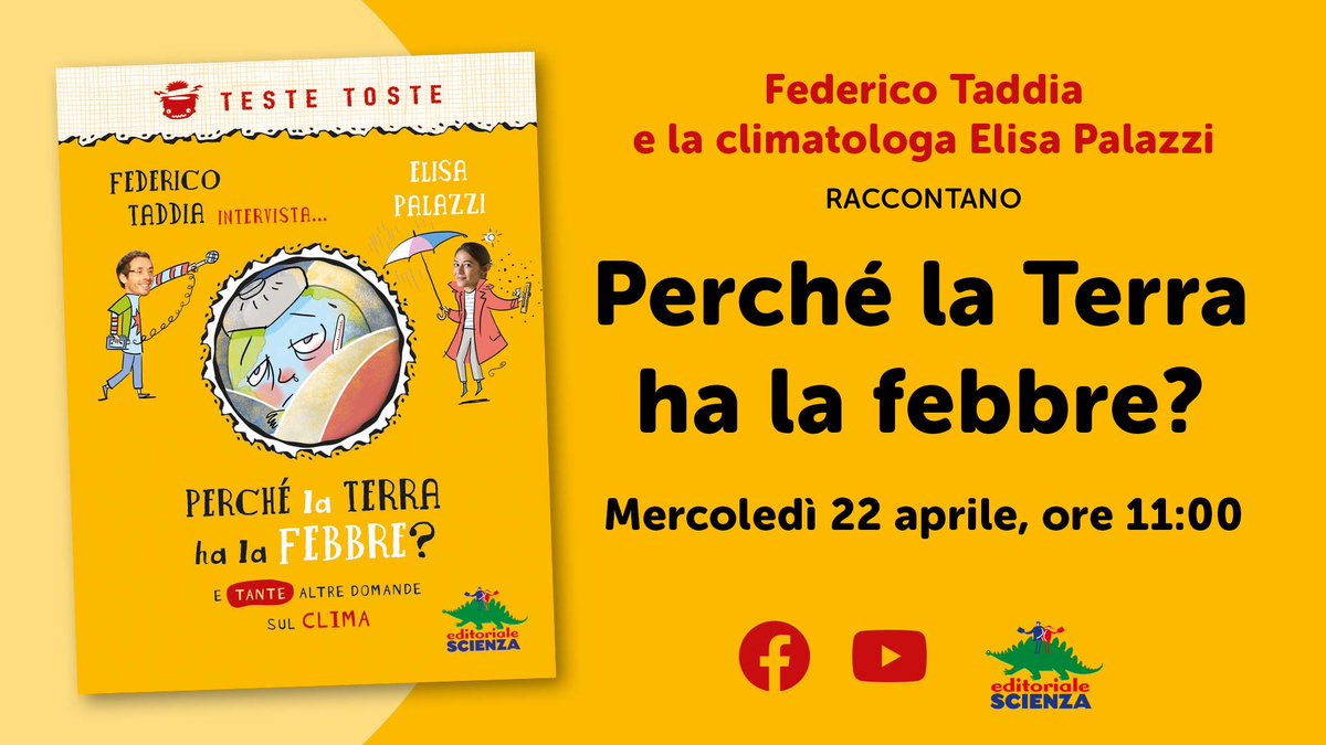 Mercoledì 22 aprile, ore 11: diretta con <a href="/FedericoTaddia/">Federico Taddia</a>  e con la climatologa Elisa Palazzi, autori di “Perché la Terra ha la febbre?”. Un incontro per capire le cause del cambiamento climatico e le possibili soluzioni, seguilo qui bit.ly/LaTerraHaLaFeb… <a href="/vaccaricelo/">Celo Vaccari</a>