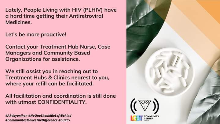 VIBE_lgbt's tweet photo. Need assistance for your ARV refill. We can coordinate you to the nearest Treatment Hub &amp; Clinics. To any point in the country!

Msg us in our FB Page or Contact Us (0916) 746 1770, (0932) 494 6033. 

#ARVayanihan #CommunitiesMakesTheDifference  #VIBElgbtCommunityCenter https://t.co/QFIlCkAdwF
