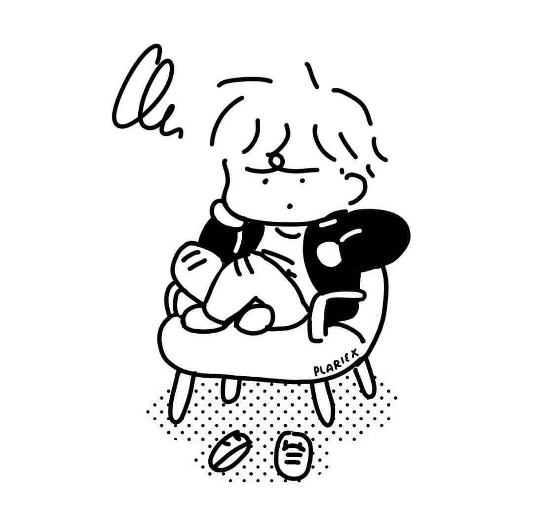 เส้นแบบตัวหน้ามุ่ยมันต่อมาจากตอนที่วาดร่างภาพการ์ตูนเยอะๆ แล้วดีเทลภาพมันลดทอนลงเรื่อยๆ แต่ตอนทำขาวดำดูไปดูมามันไปคล้ายๆ งานของยู นากาบะซะงั้น ? ไม่ได้ตั้งใจ
