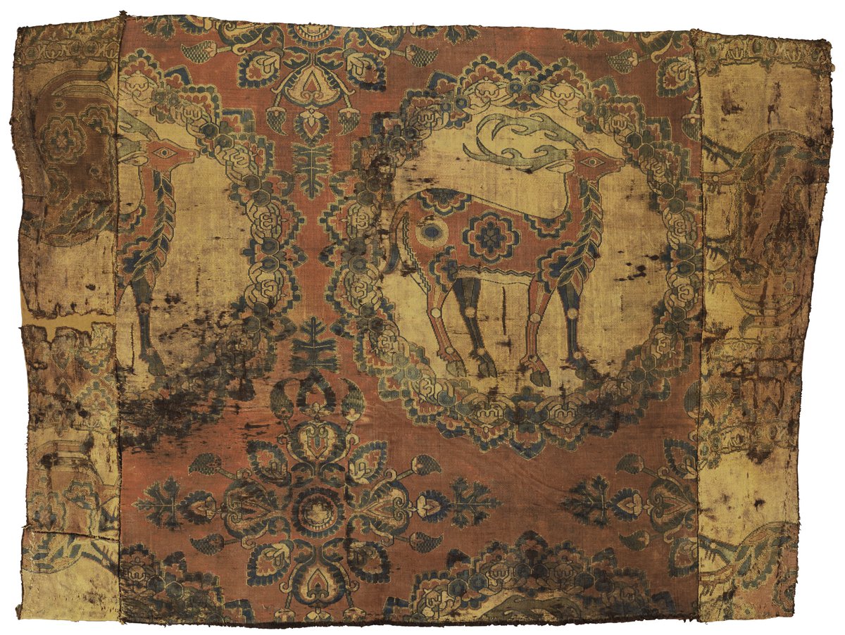 A fine silk samite fragment with deer. Central Asia, Sogdiana, 8th/9th century.