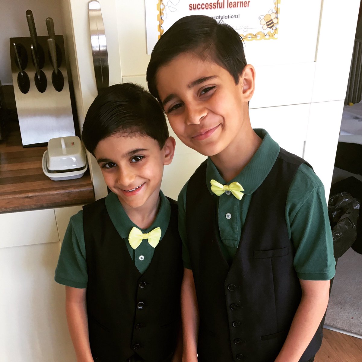 Looking smart for home schooling. @bows_bowtique_ltd still rocking their bow ties with @ralphlauren T-shirt’s and waistcoat #smart #handsomeboys #homeschoolinglife  #stayathomestaysafe @TunstallPrimary