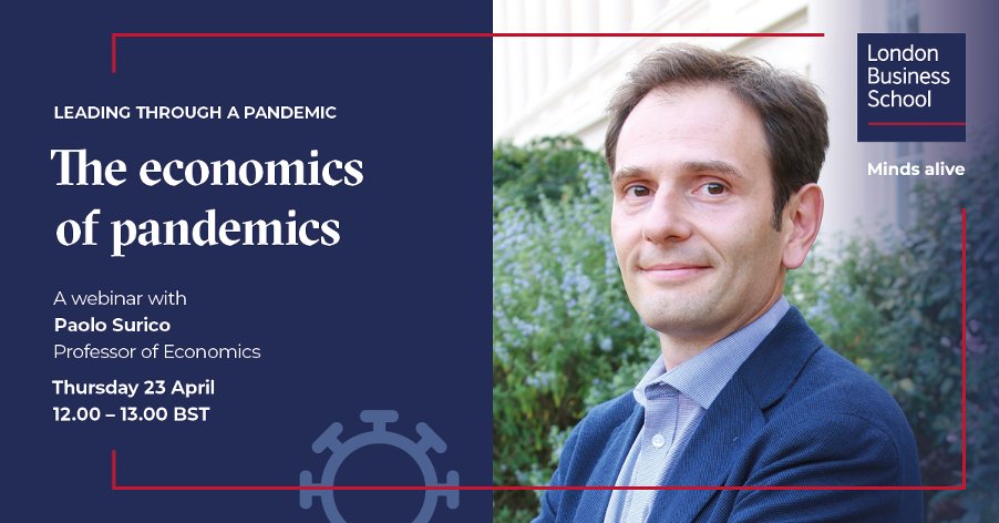What is the best policy response to a health crisis and an economic pandemic? In Thursday’s webinar, Paolo Surico will discuss the major economic and policy challenges posed by the current crisis. Register here: ow.ly/RNrL50ziI6a #LBSWebinars