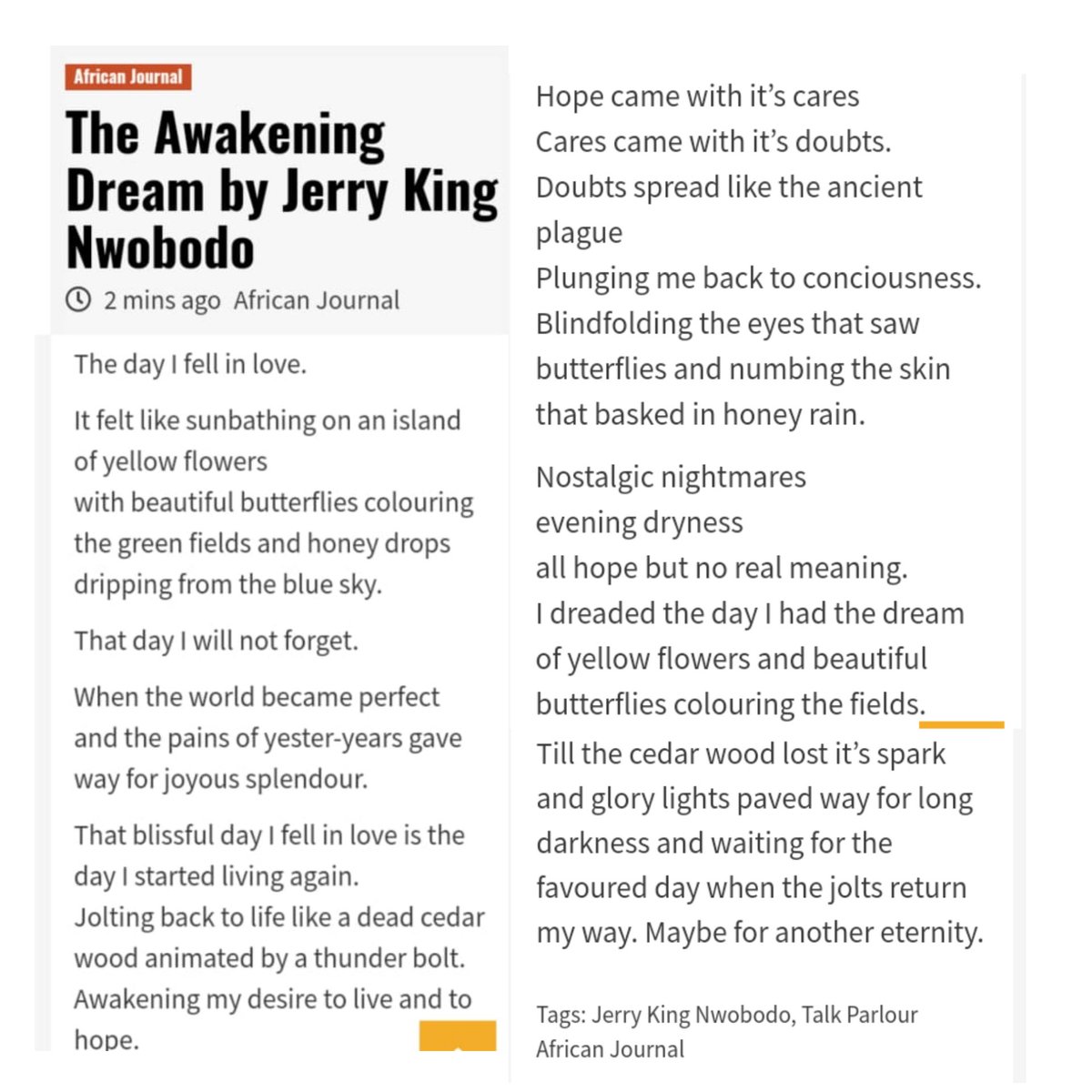 TechTrendsAfriq's tweet photo. The Awakening Dream by Jerry King Nwobodo #TalkParlourAJ
#AfricanJournal #TalkParlourAfricanJournal https://t.co/9PvATc4jLi https://t.co/yA0jMY9G9u