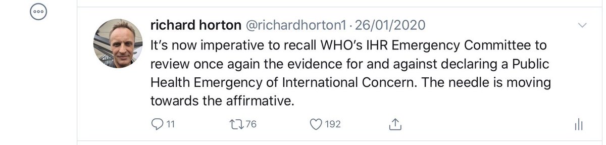 On Jan 26, I tweeted “The needle is moving towards the affirmative” for declaring a Public Health Emergency of International Concern. A PHEIC was declared on Jan 30. The fact is that minsters/scientific advisors failed to understand what was happening in China, despite evidence.